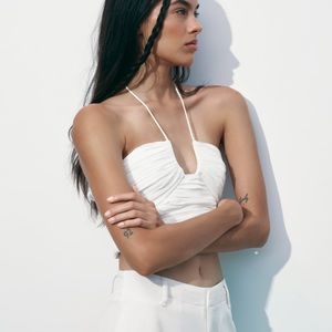 NWT Zara White Draped Halter Top